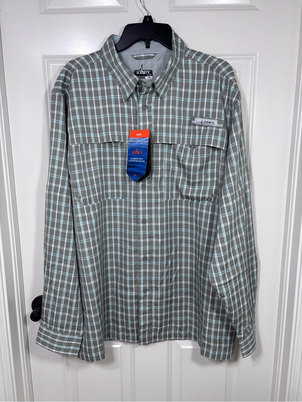 NWT Habit Harbor Bay Long Sleeve Button Up River Shirt Men’s XL Gray Plaid